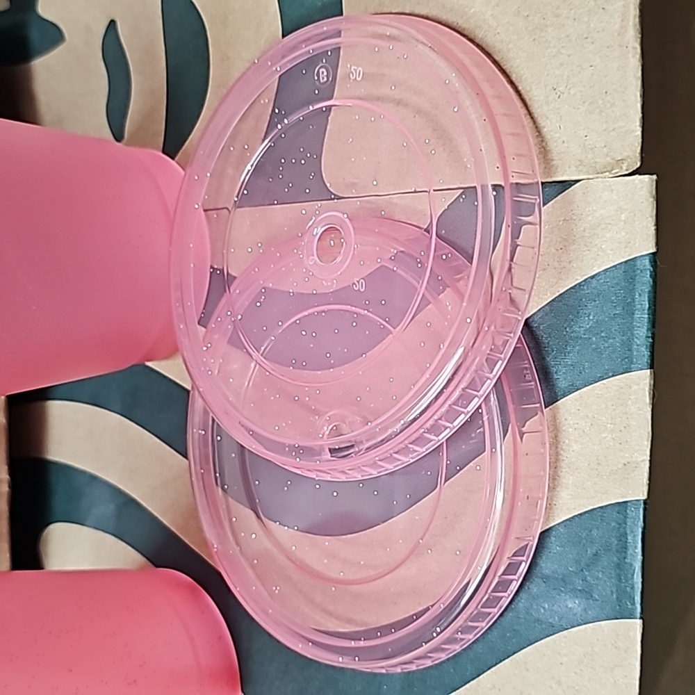 NEW Starbucks Cold Cups 24 oz. Pink with glitter. Set of 2. - Picture 2 of 6
